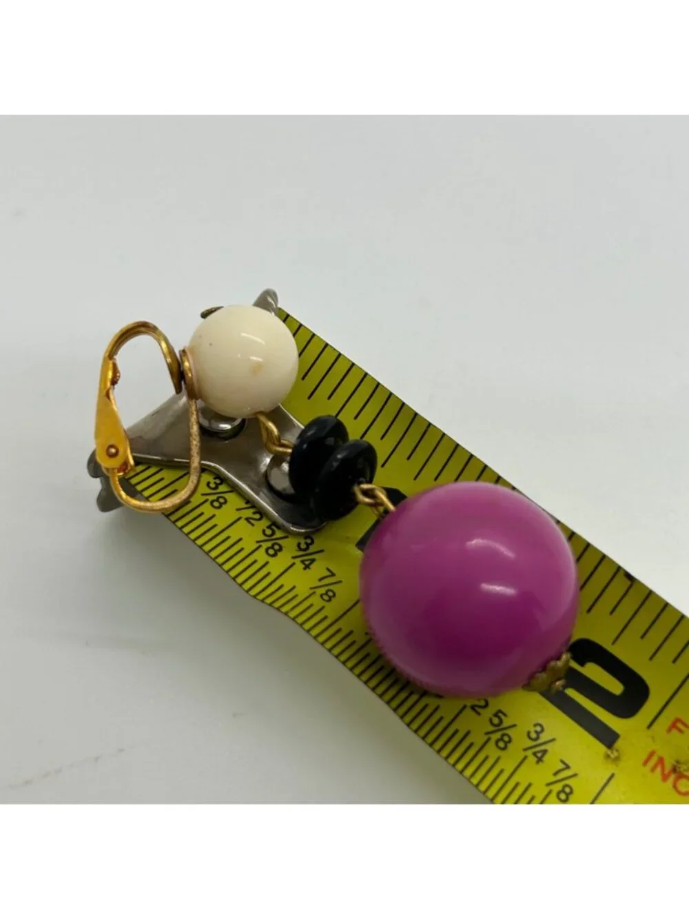 Vintage 1960s Dangle Earrings Clip-On Acrylic Pink White & Black Mod Design
